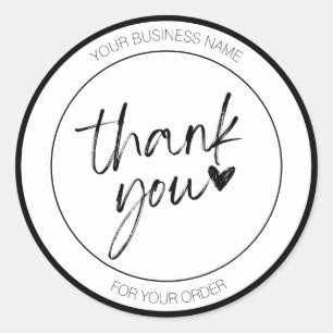 Adesivo Redondo Branco Minimalista Obrigado Coração de Pincel Pers