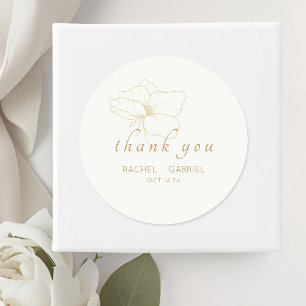 Adesivo Redondo Branco Moderno Floral Chic Falso Ouro Casamento