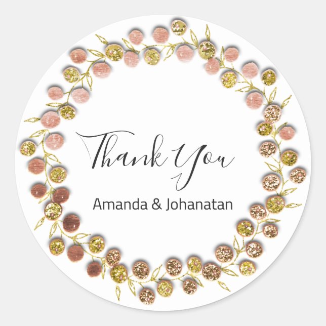 Adesivo Redondo Branco Negro Obrigado Ouro Monograma (Frente)