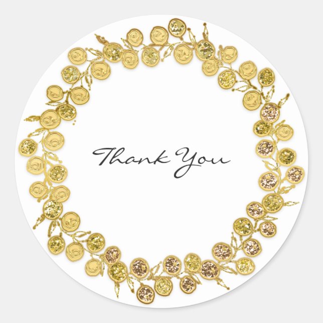 Adesivo Redondo Branco Negro Obrigado Ouro Monograma (Frente)