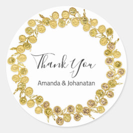 Adesivo Redondo Branco Negro Obrigado Ouro Monograma