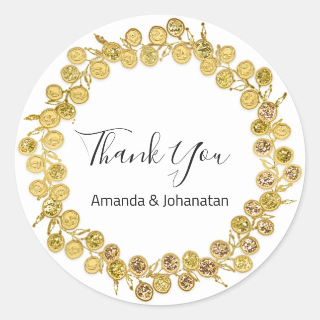 Adesivo Redondo Branco Negro Obrigado Ouro Monograma (Frente)