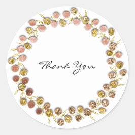 Adesivo Redondo Branco Negro Obrigado Ouro Monograma Rosa