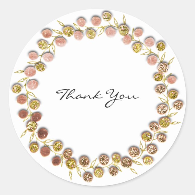 Adesivo Redondo Branco Negro Obrigado Ouro Monograma Rosa (Frente)