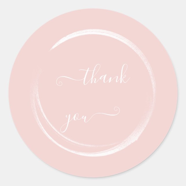 Adesivo Redondo Branco Obrigado Branco Pó Rosa Favor  (Frente)