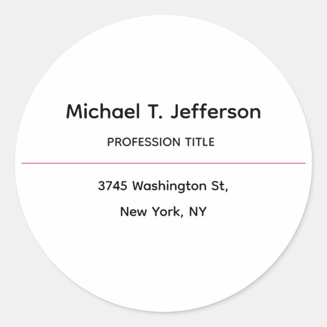 Adesivo Redondo Branco Simples e Elegante Clássico (Frente)