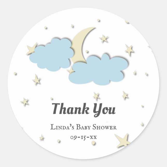 Adesivo Redondo Branco Sobre a Lua Chá de fraldas Neutro de Gênero (Frente)