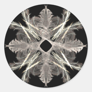 Adesivo Redondo Branco sobre Design de Arte Fractal Preta