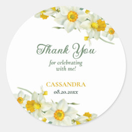 Adesivo Redondo Brancos Amarelos Daffodil Rustic Aniversário Flora