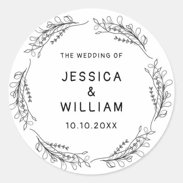 Adesivo Redondo Brancos Brancos de Casamento de Flores Selvagens (Frente)