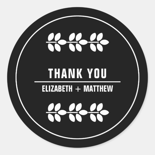 Adesivo Redondo Brancos Casamento Negro Obrigado (Frente)