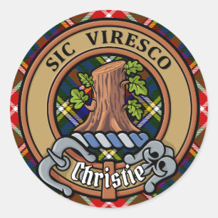 Adesivo Redondo Brasão do Clã Christie sobre Tartan