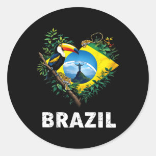 Adesivo Redondo Brasil: Bandeira do Coração da Selva Toco