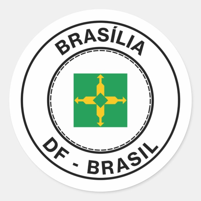 Adesivo Redondo Brasil Brasilia Distrito Federal DF Bandeira Stamp (Frente)