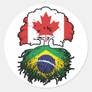 Adesivo Redondo Brasil: Canadá, Canadá, Bandeira das Raízes das Ár
