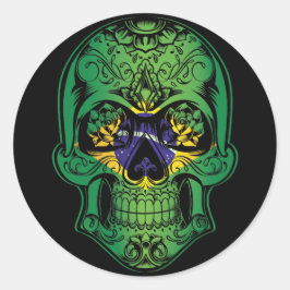 Adesivo Redondo Brasil Crânio E Bandeira Rosa