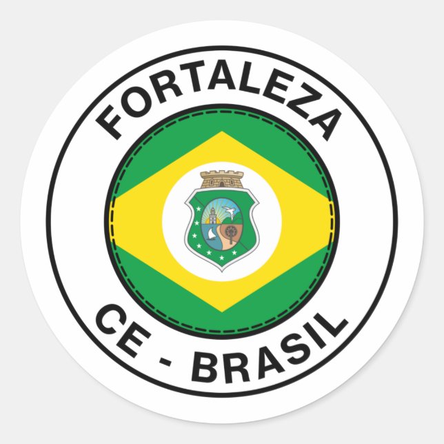 Adesivo Redondo Brasil Fortaliza Ceara CE Bandeira Stamp (Frente)