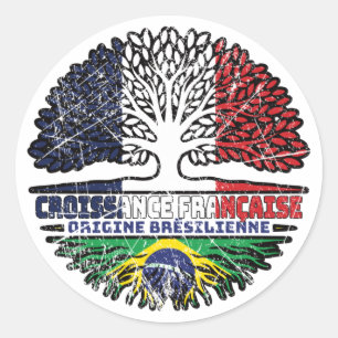 Adesivo Redondo Brasil: França, França, Árvore Bandeira