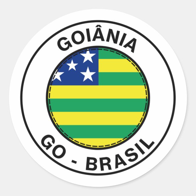 Adesivo Redondo Brasil Goiania Goias GO Bandeira Stamp (Frente)