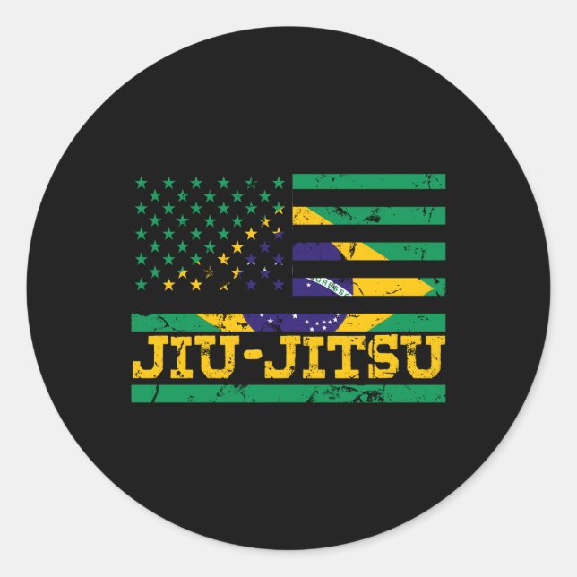 Adesivo Redondo Brasil: Jiu Jitsu American Bandeira Usos (Frente)