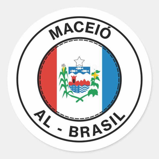 Adesivo Redondo Brasil Maceio Alagoas AL Bandeira Stamp (Frente)