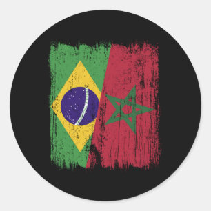 Adesivo Redondo Brasil Marrocos Meia Bandeira Brasileira Marroquin