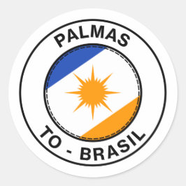 Adesivo Redondo Brasil Palmas Tocantins TO Bandeira Stamp