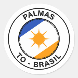 Adesivo Redondo Brasil Palmas Tocantins TO Bandeira Stamp
