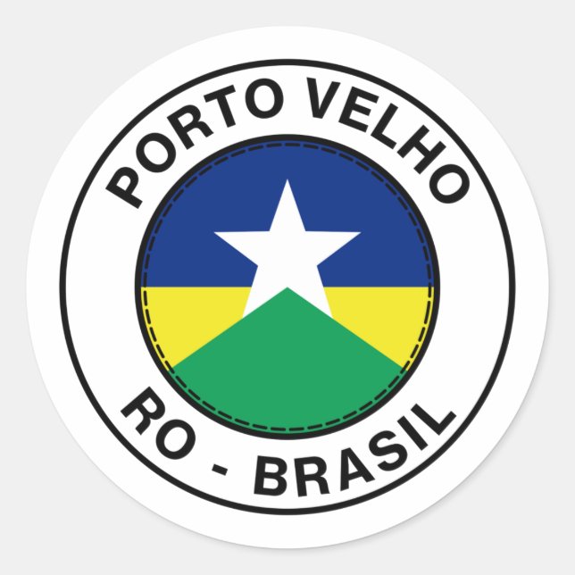Adesivo Redondo Brasil Porto Velho Rondonia RO Bandeira Stamp (Frente)