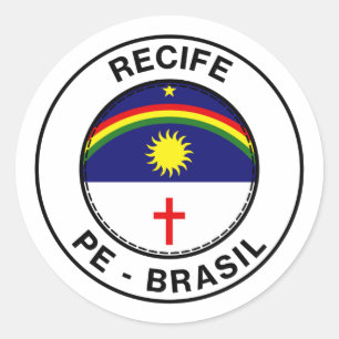 Adesivo Redondo Brasil Recife Pernambuco PE Bandeira Stamp
