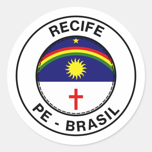 Adesivo Redondo Brasil Recife Pernambuco PE Bandeira Stamp (Frente)