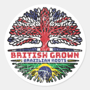 Adesivo Redondo Brasil Uk Reino Unido Árvore Britânica