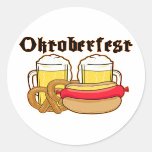 Adesivo Redondo Bratwurst & cerveja de Oktoberfest