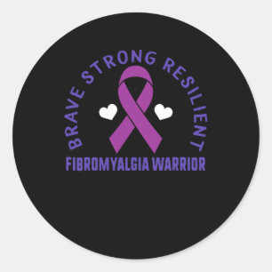 Adesivo Redondo Brave Strong Resilient Fibromialgia Guerreira Awar