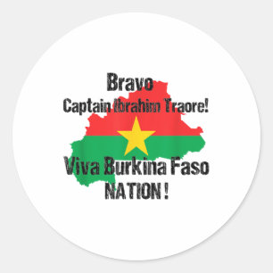 Adesivo Redondo Bravo Capitão Ibrahim Traore! Viva Burkina Faso N