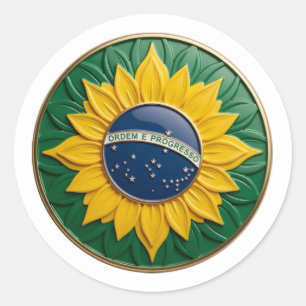 Adesivo Redondo Brazil Solar Emblem - Luxury 3D National Pride Art