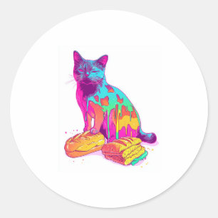 Adesivo Redondo Bread Meowfois - Memória Glitchy Funny Cat