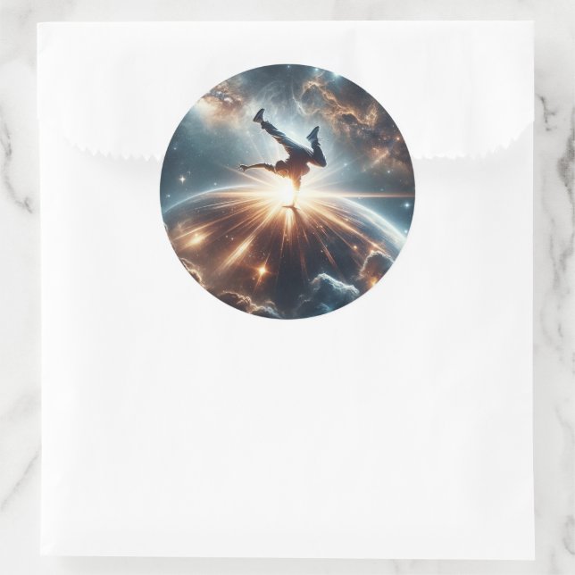 Adesivo Redondo Breakdancer em ação, Ai, Ação na Galáxia (Bolsa)