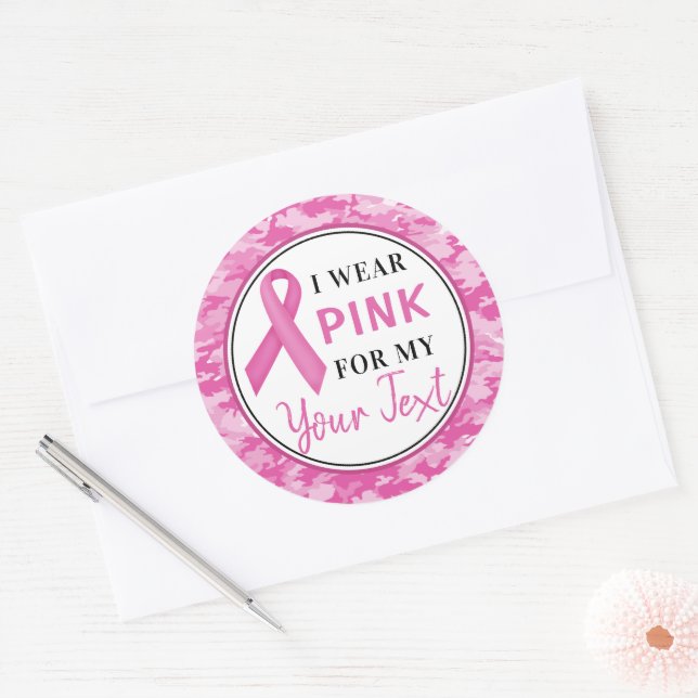 Adesivo Redondo Breast Cancer Awareness Camouflage Ribbon Design (Envelope)