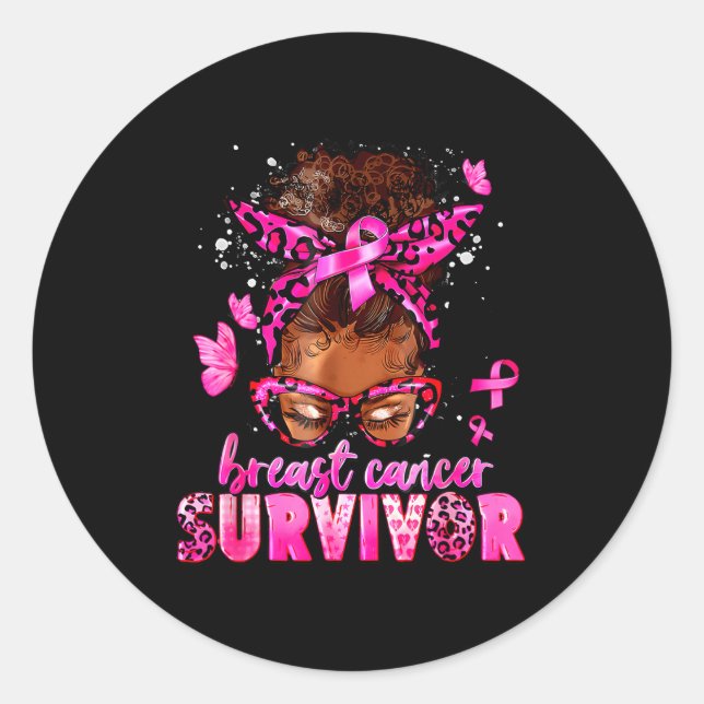 Adesivo Redondo Breast Cancer Awareness Survivor Black Women Melan (Frente)