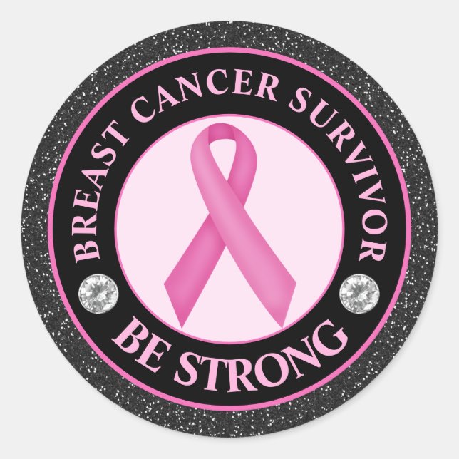 Adesivo Redondo Breast Cancer Survivor – Be Strong Pink Ribbon (Frente)