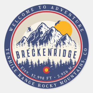 Adesivo Redondo Breckenridge Colorado Flag Mountain Souvenir