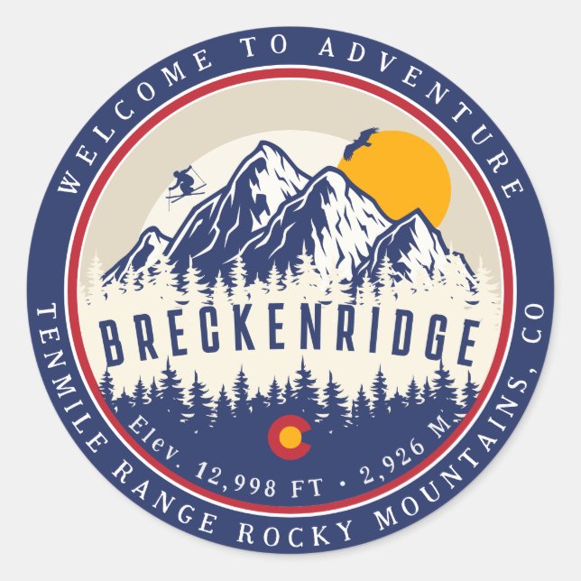 Adesivo Redondo Breckenridge Colorado Flag Mountain Souvenir (Frente)