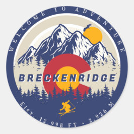 Adesivo Redondo Breckenridge Colorado Flag Mountain Souvenir