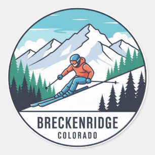 Adesivo Redondo Breckenridge Colorado Skiing Skier Viagem
