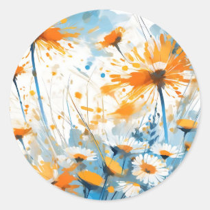 Adesivo Redondo Breezy Wildflower Field em Orange