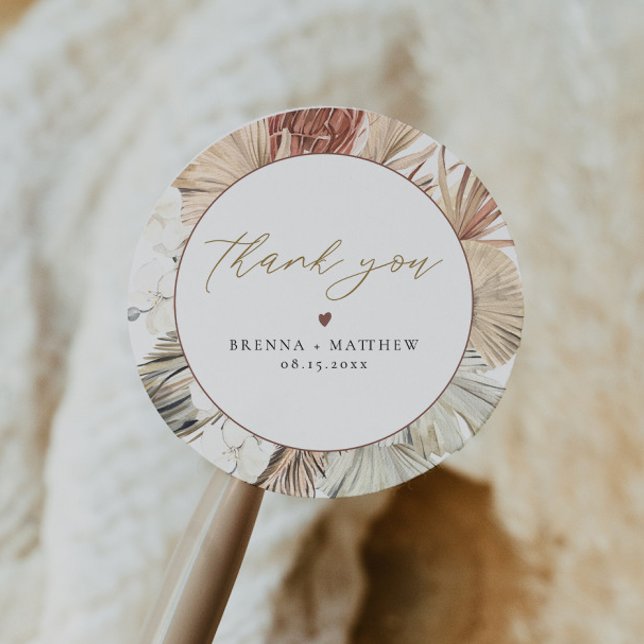 Adesivo Redondo BRENNA Bohemian Terracotta Dry Palm Boho Round (Criador carregado)