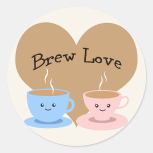 Adesivo Redondo Brew Love! Mugs de café