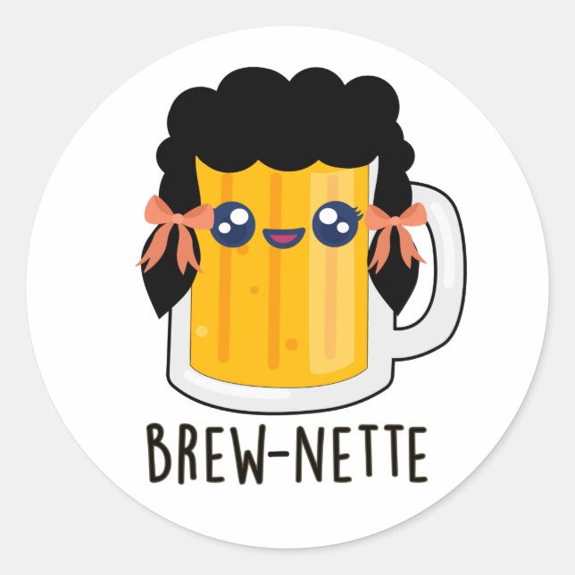 Adesivo Redondo Brew-nette Funny Brunette Beer Pun (Frente)