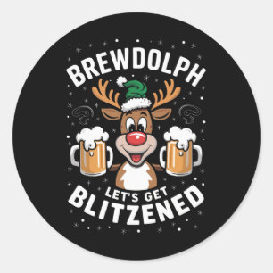 Adesivo Redondo Brewdolph Vamos Blitzenado Reindeer B de Natal